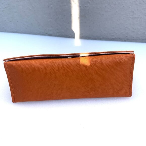Tory Burch Protective Glasses Sunglasses Case Orange Leather Triangle With Cloth - Picture 5 of 7